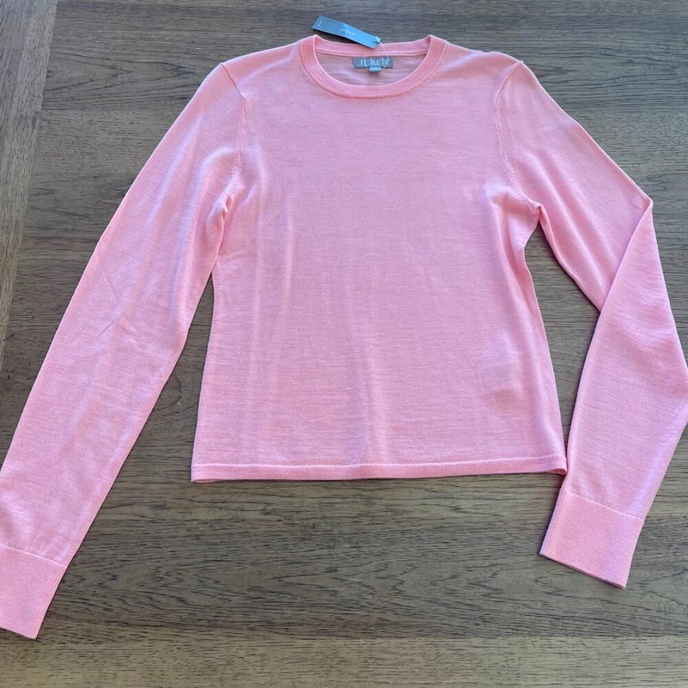 J. Crew Neon Melon MEDIUM Carolyn Fitted Crewneck Sweater Wool NWT 337